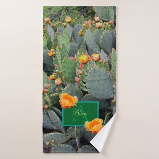 Gespecialiseerde Oranje monogram Prickly Pear Cact Badhanddoek (Badhanddoek)