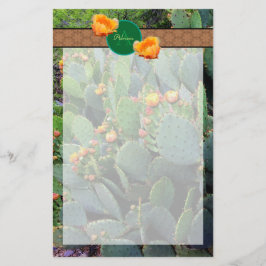 Gespecialiseerde Oranje monogram Prickly Pear Cact Briefpapier