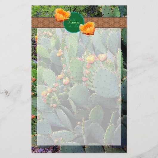 Gespecialiseerde Oranje monogram Prickly Pear Cact Briefpapier (Voorkant)