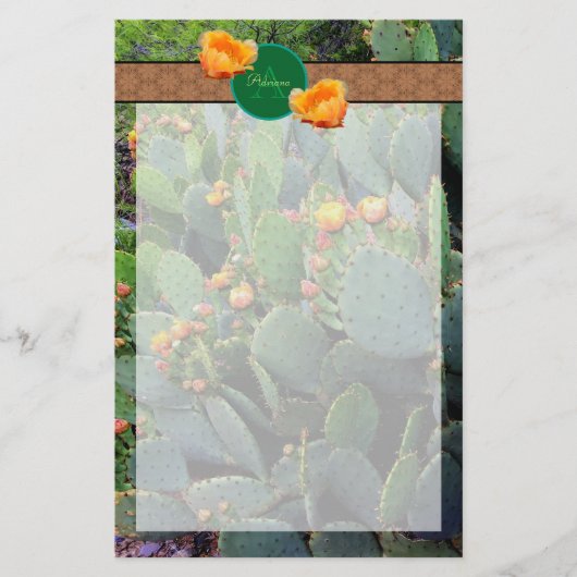 Gespecialiseerde Oranje monogram Prickly Pear Cact Briefpapier (Voorkant)
