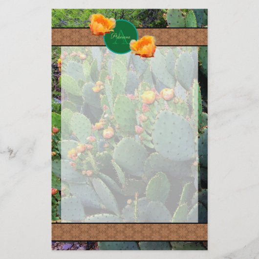 Gespecialiseerde Oranje monogram Prickly Pear Cact Briefpapier (Voorkant)