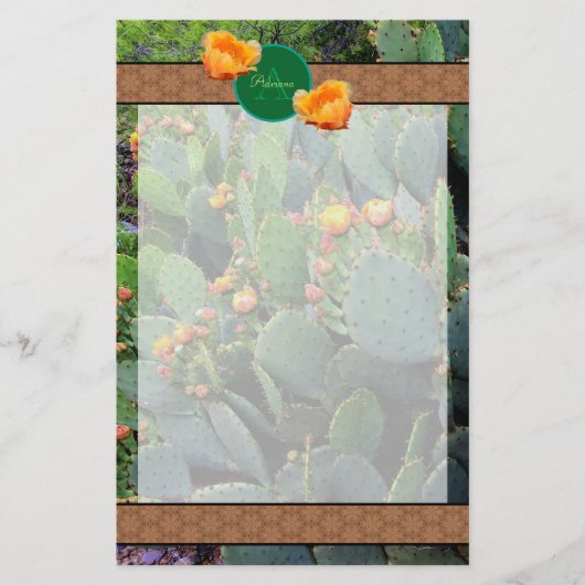 Gespecialiseerde Oranje monogram Prickly Pear Cact Briefpapier (Voorkant)