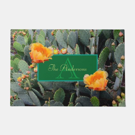 Gespecialiseerde Oranje monogram Prickly Pear Cact Deurmat (Voorkant)