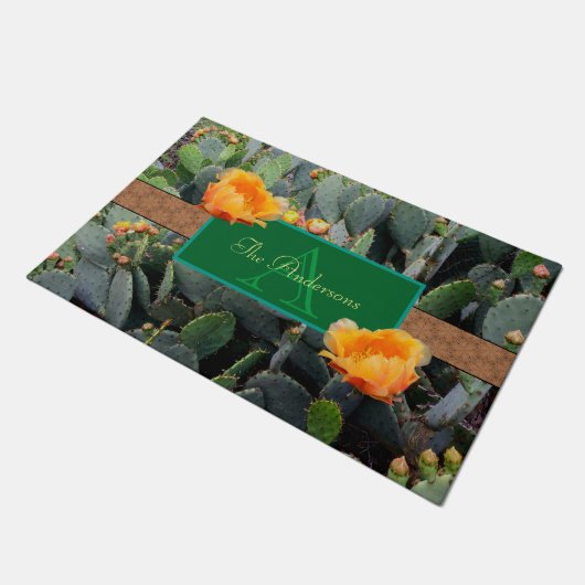 Gespecialiseerde Oranje monogram Prickly Pear Cact Deurmat (Schuin)
