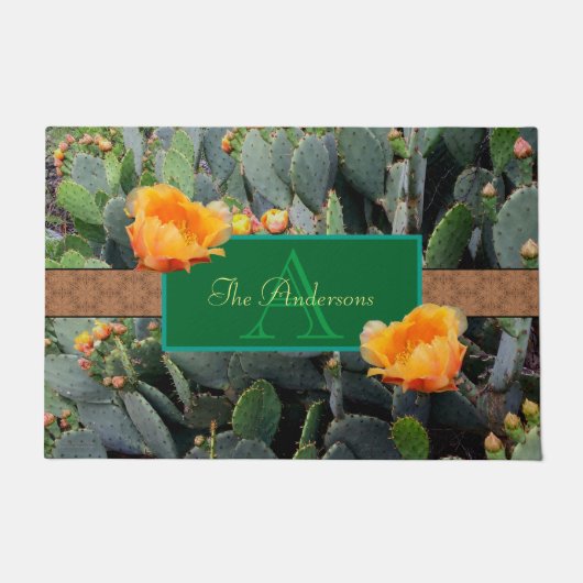 Gespecialiseerde Oranje monogram Prickly Pear Cact Deurmat (Voorkant)