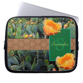 Gespecialiseerde Oranje monogram Prickly Pear Cact Laptop Sleeve
