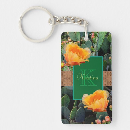 Gespecialiseerde Oranje monogram Prickly Pear Cact Sleutelhanger (Voorkant)