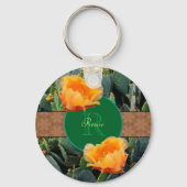 Gespecialiseerde Oranje monogram Prickly Pear Cact Sleutelhanger (Voorkant)