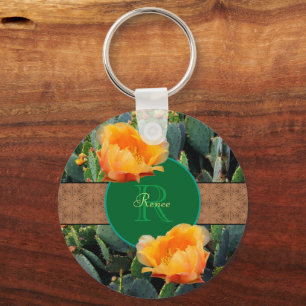 Gespecialiseerde Oranje monogram Prickly Pear Cact Sleutelhanger