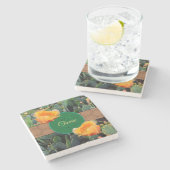 Gespecialiseerde Oranje monogram Prickly Pear Cact Stenen Onderzetter (Zijkant)