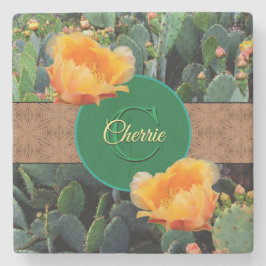 Gespecialiseerde Oranje monogram Prickly Pear Cact Stenen Onderzetter