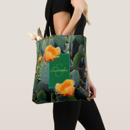 Gespecialiseerde Oranje monogram Prickly Pear Cact Tote Bag