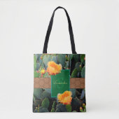 Gespecialiseerde Oranje monogram Prickly Pear Cact Tote Bag (Voorkant)