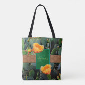 Gespecialiseerde Oranje monogram Prickly Pear Cact Tote Bag (Achterkant)