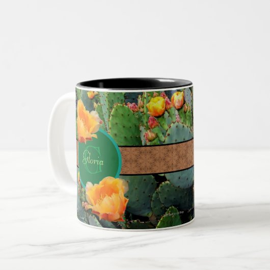 Gespecialiseerde Oranje monogram Prickly Pear Cact Tweekleurige Koffiemok (Voorkant links)