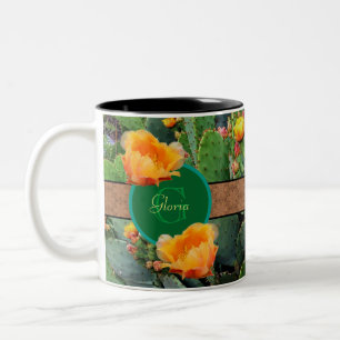 Gespecialiseerde Oranje monogram Prickly Pear Cact Tweekleurige Koffiemok