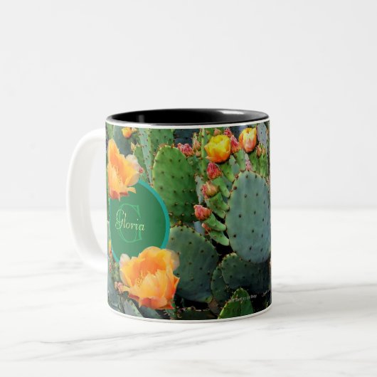 Gespecialiseerde Oranje monogram Prickly Pear Cact Tweekleurige Koffiemok (Voorkant links)
