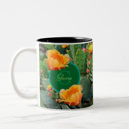 Gespecialiseerde Oranje monogram Prickly Pear Cact Tweekleurige Koffiemok (Links)