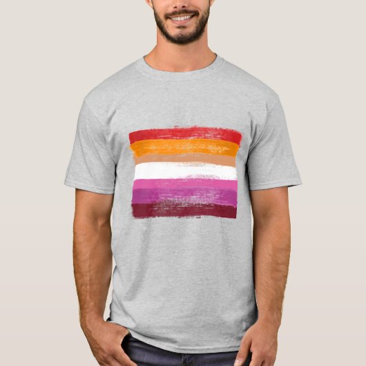 GESPECIINEERDE LESBIAANSE PRIDE FLAG SUNSET STRIPE T-SHIRT (Voorkant)