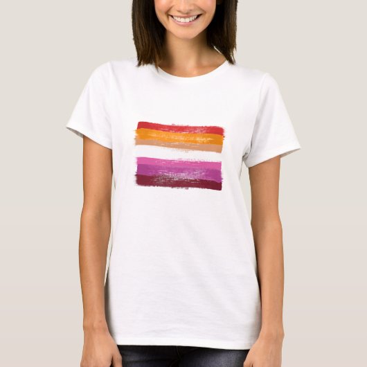 GESPECIINEERDE LESBIAANSE PRIDE FLAG SUNSET STRIPE T-SHIRT (Voorkant)