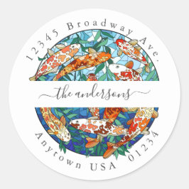 Gespeelde Koi Fish Pond Return Address Envelope Se Ronde Sticker