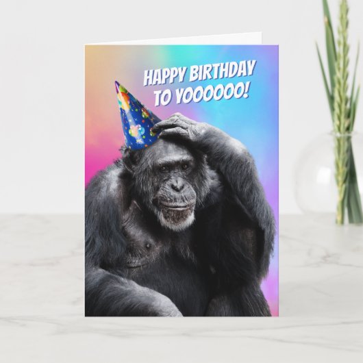 Gespelde Chimp met Pet van de partij Funny Birthda Kaart (Voorkant)