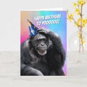 Gespelde Chimp met Pet van de partij Funny Birthda Kaart (Gele Bloem)