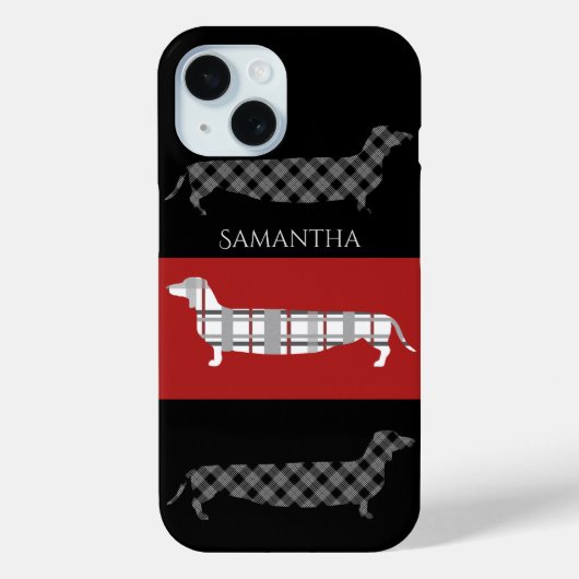 Gespelde Dachshunds on Red and Black Personalized Case-Mate iPhone Case (Achterkant)