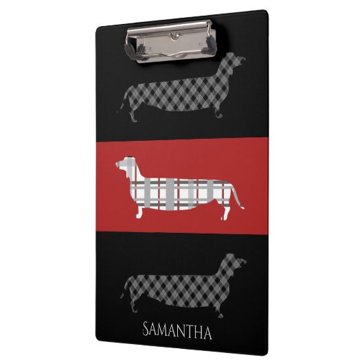 Gespelde Dachshunds on Red and Black Personalized Klembord (Links)