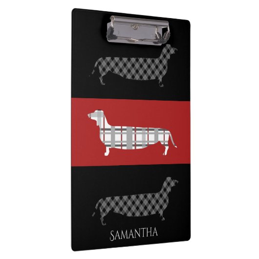 Gespelde Dachshunds on Red and Black Personalized Klembord (Rechts)