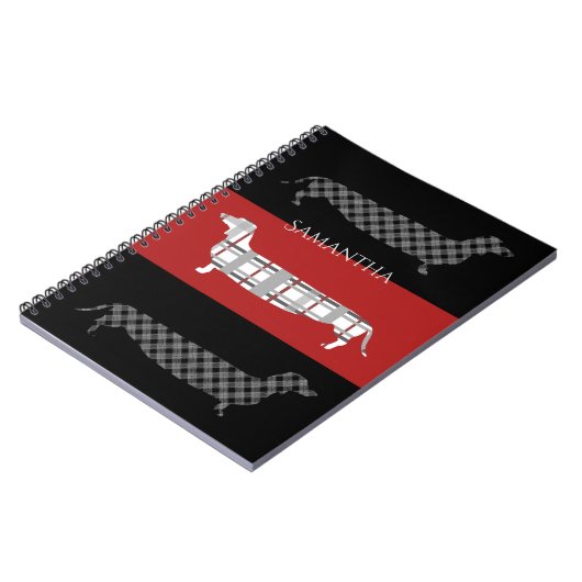 Gespelde Dachshunds on Red and Black Personalized Notitieboek (Linkerzijde)