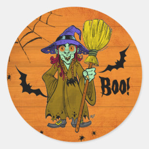 Gespelde heks Halloween schattige cartoon Ronde Sticker