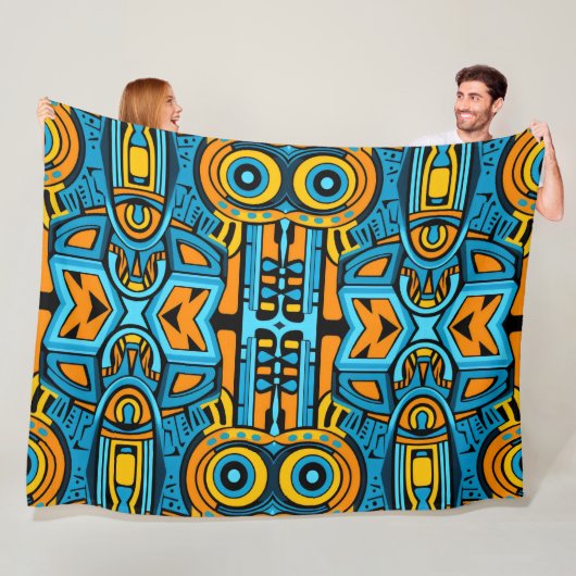 Gespiegeld Mozaïek: Anamorfe Turquoise & Blauw Fleece Deken (In situ)