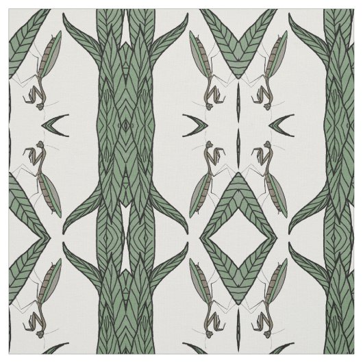 Gespiegelde bidsprinkhaan op groen blad stof (Swatch)