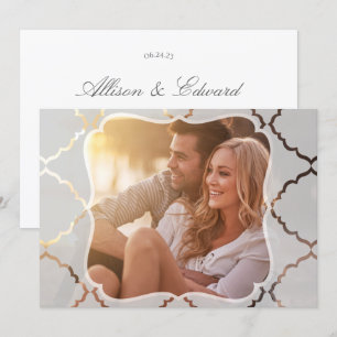 Gespiegelde Damask doorschijnende look foto uitnod Kaart