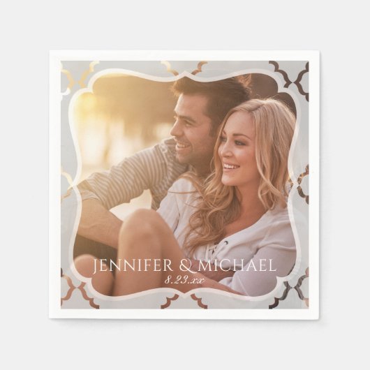 Gespiegelde Damask Foto bruiloft Cocktail servette Servetten (Voorkant)