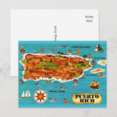 Gespiegelde kaart van Puerto Rico op ansichtkaart (Voorkant / Achterkant)