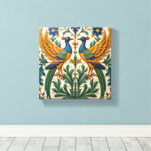 Gespiegelde Pauw Canvas Afdruk (Insitu (Houten vloer))