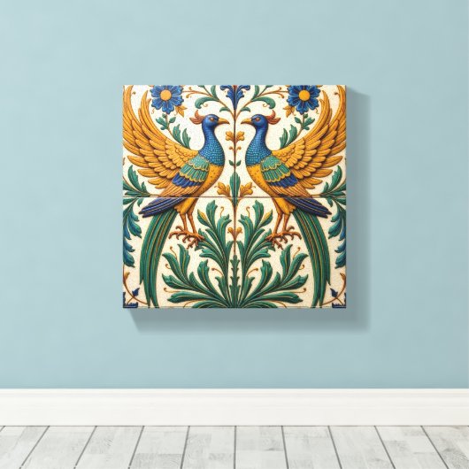 Gespiegelde Pauw Canvas Afdruk (Insitu (Houten vloer))