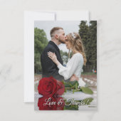 Gespiegelde rode roos elegante trouwfoto-overlay bedankkaart (Voorkant)