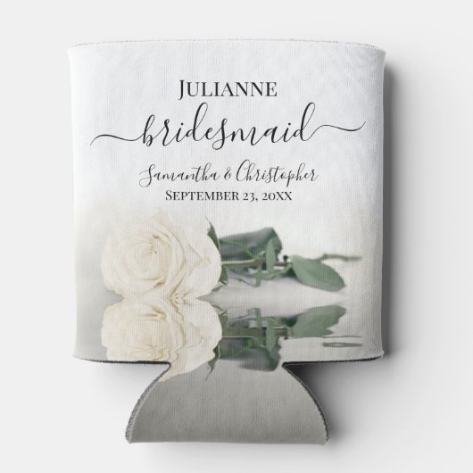 Gespiegelde Witte Roos Elegante Bruidsmeisje bruil Blikjeskoeler (Achterkant)