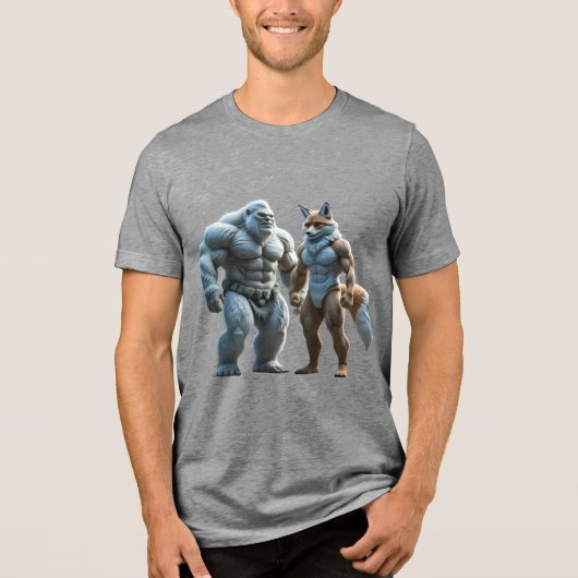 Gespierde yeti en vos naast elkaar staan Tri-Blend shirt (Voorkant)