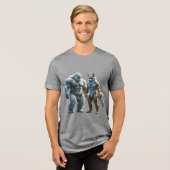 Gespierde yeti en vos naast elkaar staan Tri-Blend shirt (Voorkant volledig)