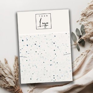 Gespikkeld Blauw Wit Logo Oorbel Ketting Display Visitekaartje