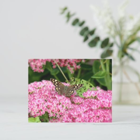Gespikkeld hout - Boter op sedum Briefkaart (Staand voorkant)