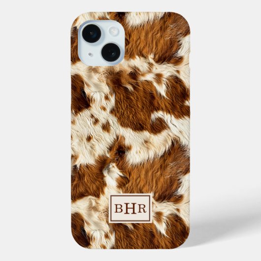 Gespikkelde bruine koeienhuid met monogram Case-Mate iPhone case (Achterkant)