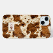 Gespikkelde bruine koeienhuid met monogram Case-Mate iPhone case (Achterkant (horizontaal))