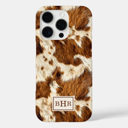 Gespikkelde bruine koeienhuid met monogram Case-Mate iPhone case (Achterkant)