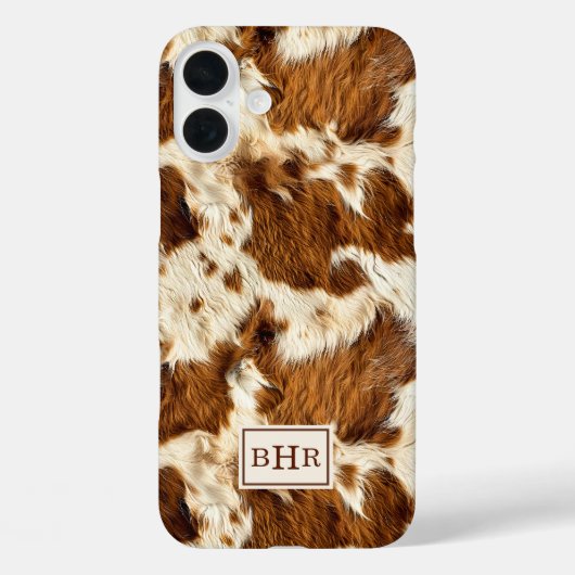 Gespikkelde bruine koeienhuid met monogram Case-Mate iPhone case (Achterkant)