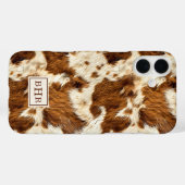 Gespikkelde bruine koeienhuid met monogram Case-Mate iPhone case (Achterkant (horizontaal))